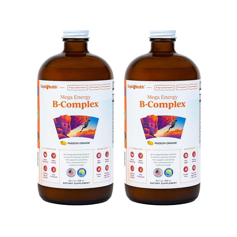 LIQUIDHEALTH 메가 에너지 메틸을 섞은 B 복합체, 성숙한 액체 비타민 보충교재 - 증가 에너지, 구제 긴장 & 피로, 면역 지원, 심장 & Gut 건강 - 미국에서, 채식주의자, 설탕 자유로운 (2 팩)
