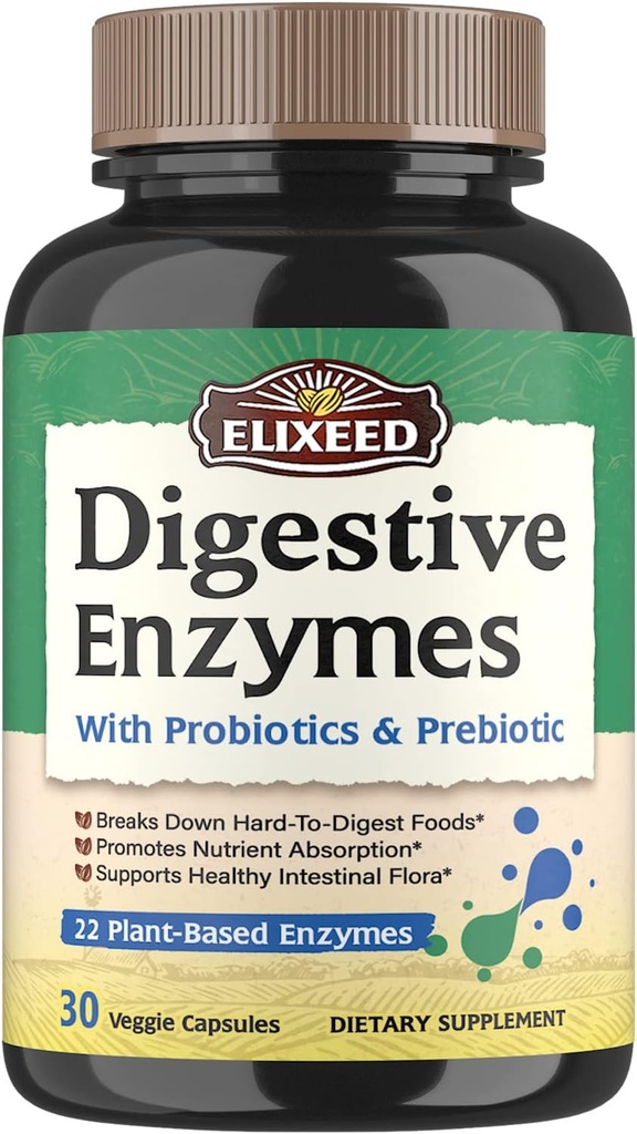 소화 Enzymes Plus Probiotics & Prebiotics, Amylase, Protease, Lactase & More, 건강한 소화, Vegan, Non-GMO, 30 모자를 가진 22개의 소화 효소
