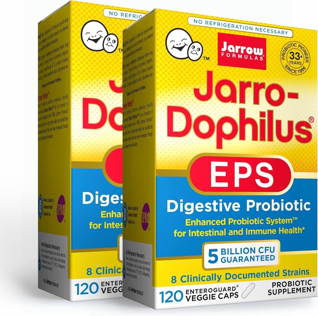 Jarrow Formulas Jarro-Dophilus EPS - 서빙 당 5 억 Organism - 120 Enteric 코팅 Veggie Caps, 멀티 스트레인 Probiotic - Intestinal & 면역 건강, 120 카운트 (패치 2)
