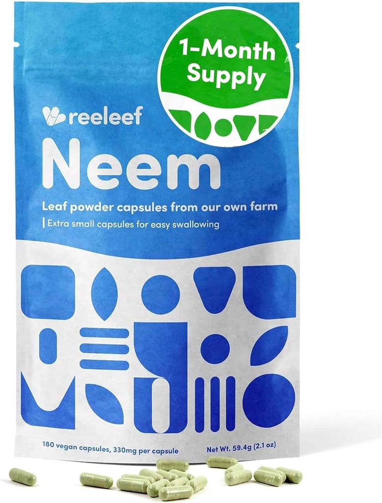 순수한 초본 Neem 잎 캡슐 - 180 조사 330 mg - 첨가물 없음 - Vegan