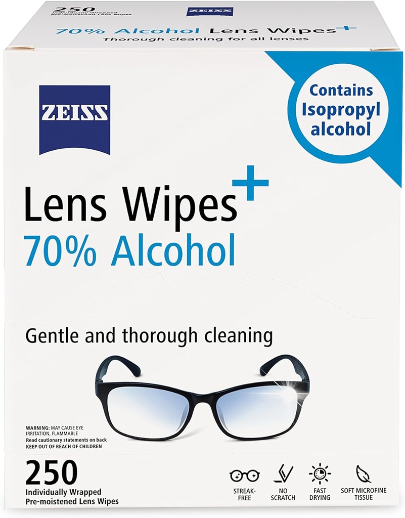 ZEISS Pre-Moistened 렌즈 세척 닦음 70% 알콜, 250 조사