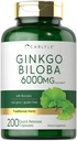Carlyle Ginkgo Biloba 알약 | 6000mg | 200 캡슐 | Bacoba Extract | 추가 강도, 비 GMO 및 글루텐 무료 초본 보충