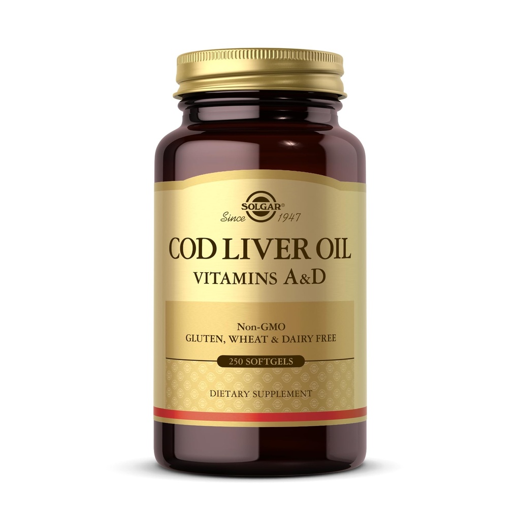 Solgar Cod Liver Oil - 250 Softgels - 비타민 A 및 D - 비 GMO, 글루텐 무료 - 250 서빙 제공