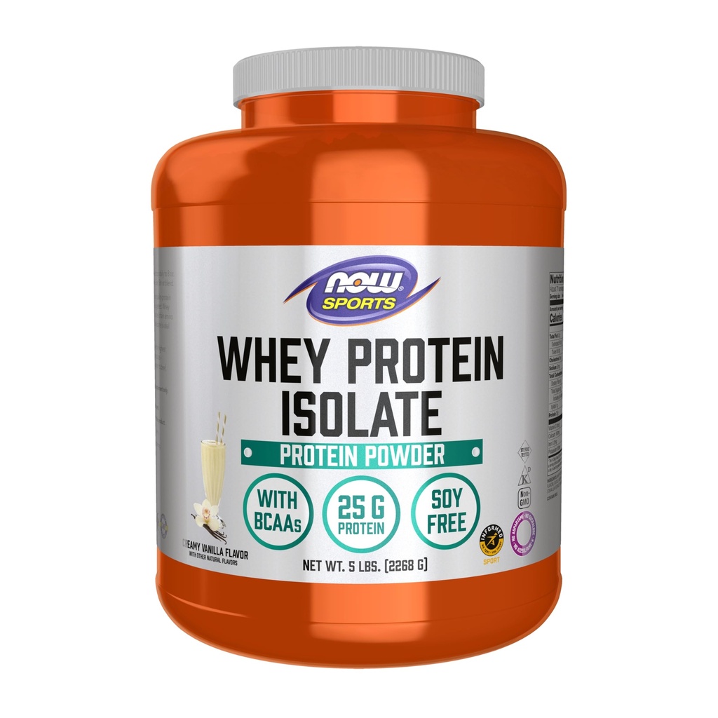지금 음식 스포츠 영양, Whey Protein Isolate, 25 g BCAAs, 크림 바닐라 분말, 5-Pound