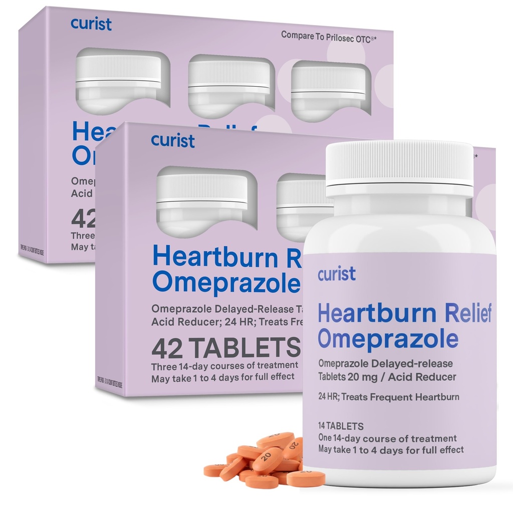 Curist Omeprazole 20mg Tablets Bulk Pack - 84Count Delayed-Release Tablets - Heartburn Relief (2 Pack of 42 Tablets - 84 Total)에 대한 Acid Reflux Medicine