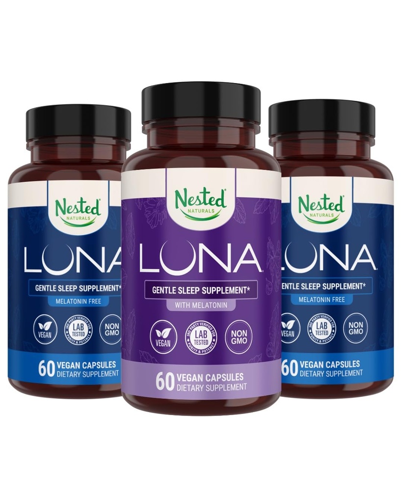 자연적인 Luna Melatonin-Free (120 Vegan 캡슐) & 깊은 잠을 위한 Melatonin (60 Vegan 캡슐)를 가진 Luna 자연적인 잠 원조 | Non-Habit 형성