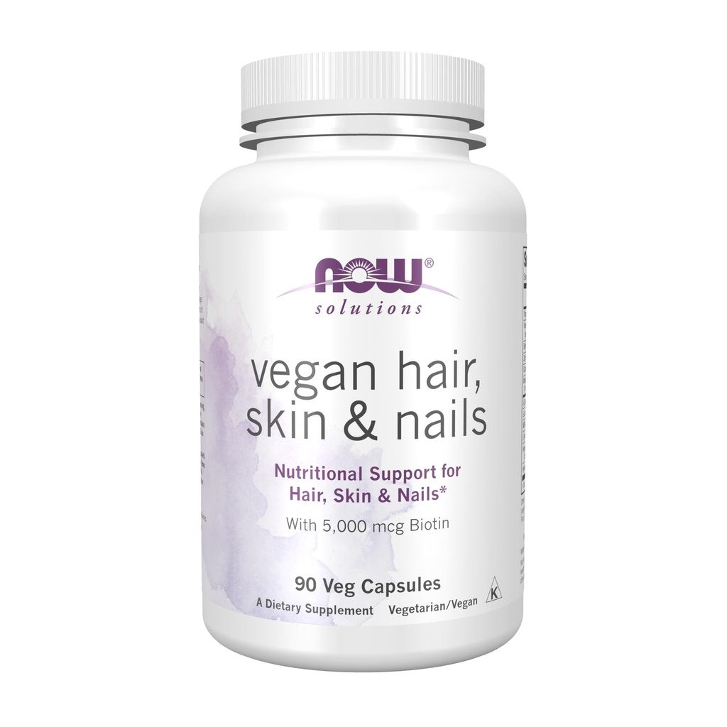 NOW 식품 솔루션, Vegan 헤어, 피부 & 손톱, 5,000 mcg Biotin, 90 Veg 캡슐 영양 지원
