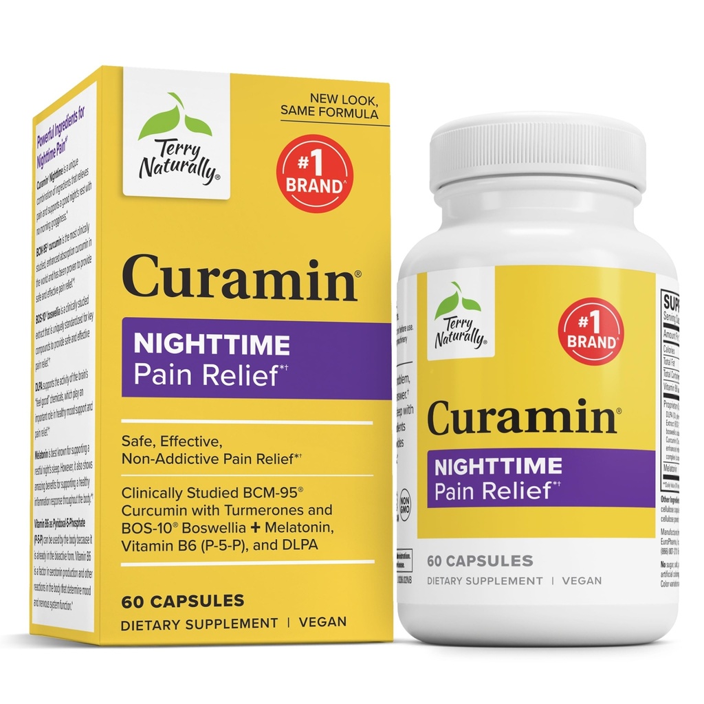 Terry Naturally Curamin Nighttime - Curcumin & DLPA 캡슐 보충교재 - 건강한 수면 & Relaxation를 지원하는 비 GMO 보충교재 - Melatonin - 60의 캡슐을 가진 초본 보충교재