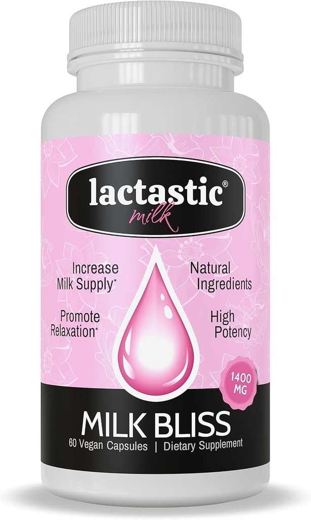 Lactastic® 밀크 블리스 TM - 높은 효능 유기 Lactation 보충 - 유기 Moringa, 우유 이틀, Passionflower & Valerian 뿌리 - 60 Vegan 캡슐
