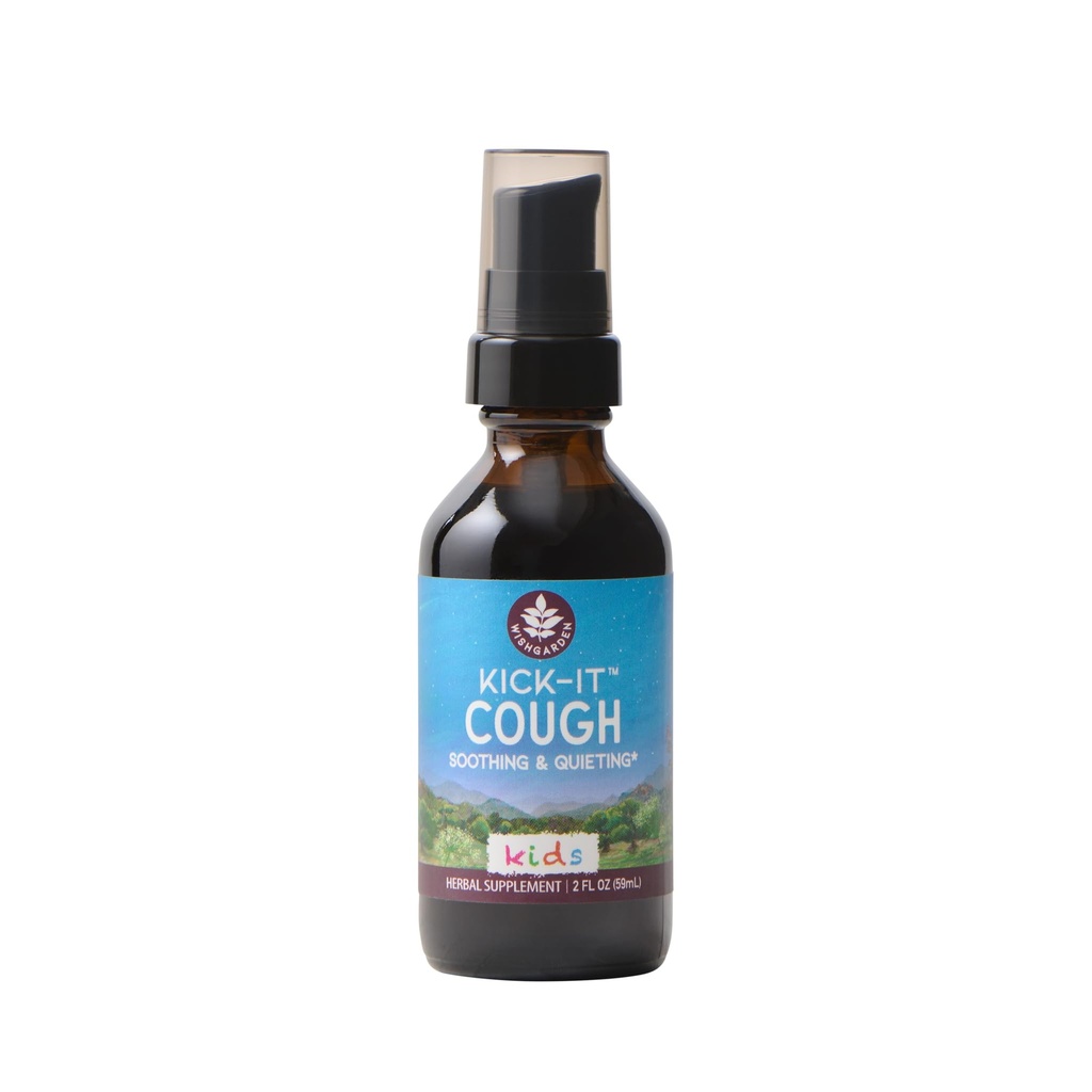 WishGarden Herbs Kick-It Cough for Kids - 어린이 및 어린이를위한 자연 초본 기침 억제제 Calm Stubborn Coughs 및 Soothe Sore Throats, 안전하고 효과적인 어린이 0-12, 2oz