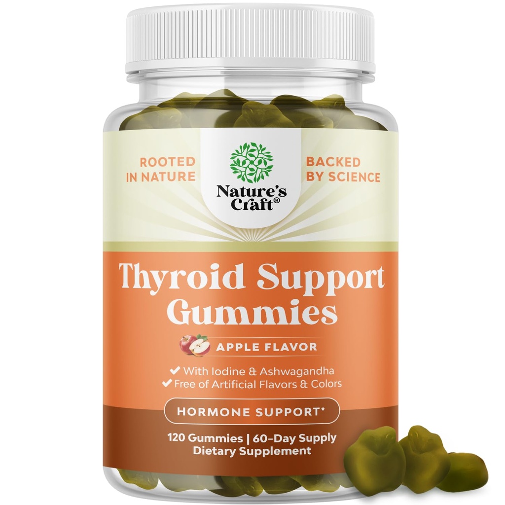 Natures Craft Vegan Thyroid Gummies with Sea Moss - Iodine Selenium 및 기타 유력한 비타민이있는 남성과 여성을위한 포괄적 인 지원 Gummies - 젤라틴 무료 비 GMO 120