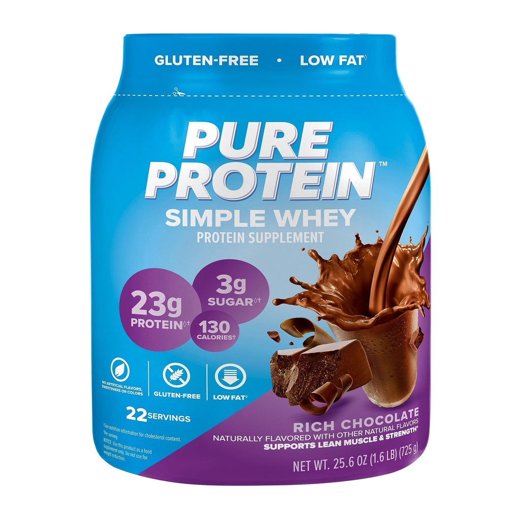 순수한 단백질 간단한 Whey 단백질 분말, 글루텐 자유로운, 23G 단백질, 부유한 초콜렛, 1.6lbs