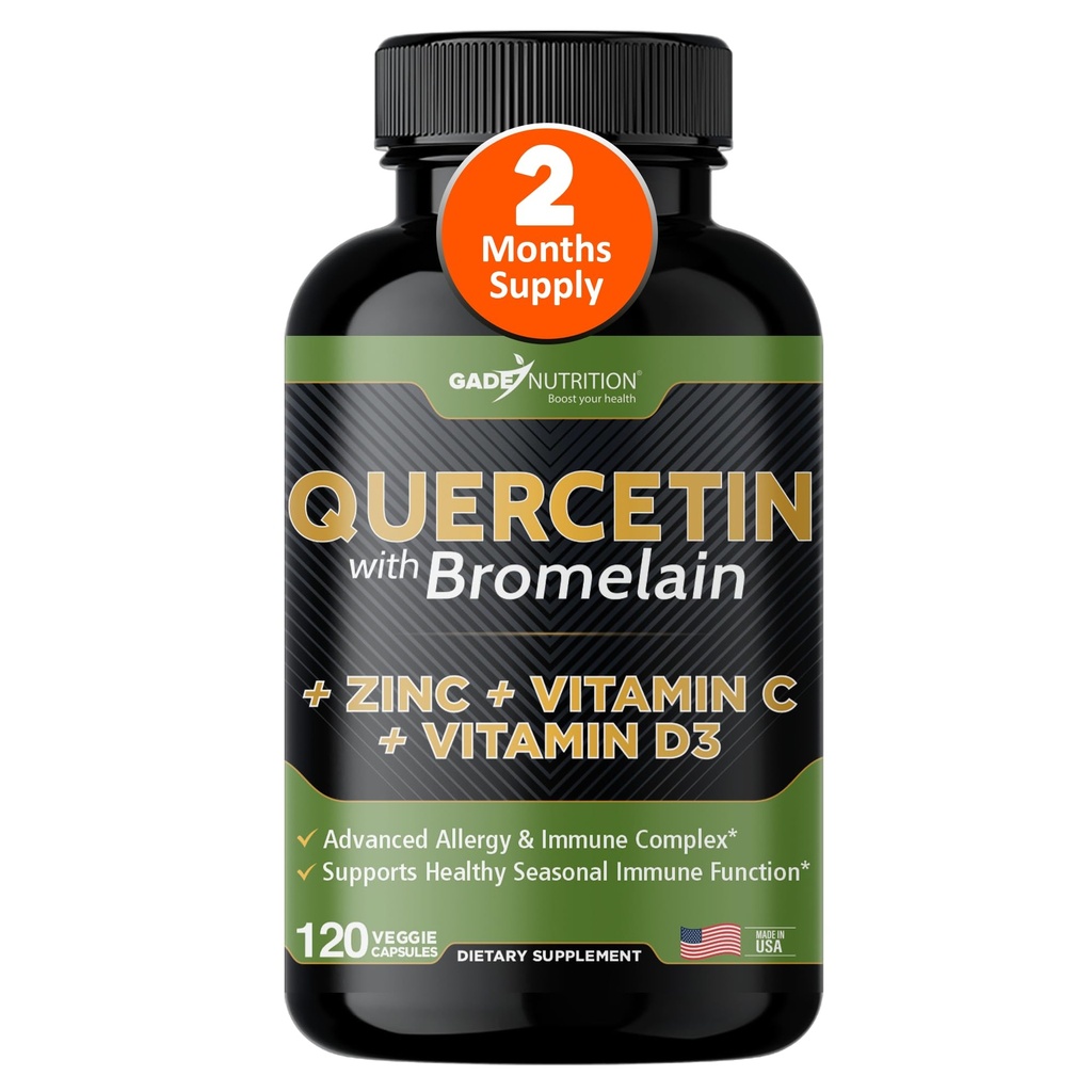 Bromelain 비타민 C와 아연 비타민 D3를 가진 가드 영양 Quercetin | 캡슐에 있는 면역 지원 보충교재 | 비 GMO, 글루텐 자유로운, Vegan | 미국에서 만드는 | 2 달 공급