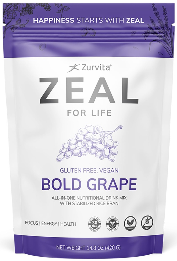 Zurvita - 삶을위한 Zeal - 대담한 포도 맛 - 활력, 면역력, & 전반적인 웰빙을위한 매일 영양 보충 - 30 일 웰빙 가방, 420 그램