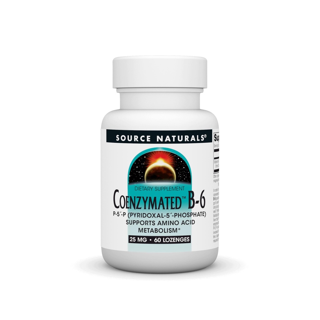 Source Naturals Coenzymated B-6 25mg P-5 Pyridoxal-5 Phosphate Fast-Acting, 빠른 용해 비타민 지원 아미노산 Metabolism * - 60 Lozenges