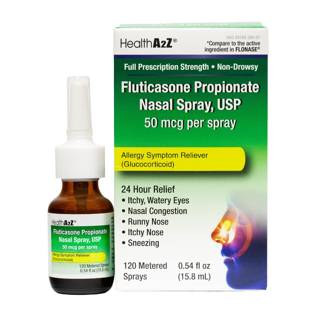 HealthA2Z Fluticasone 프로 피오 네이트 Nasal 스프레이, 24 시간 알레르기 완화, 120 스프레이, 0.54 fl oz