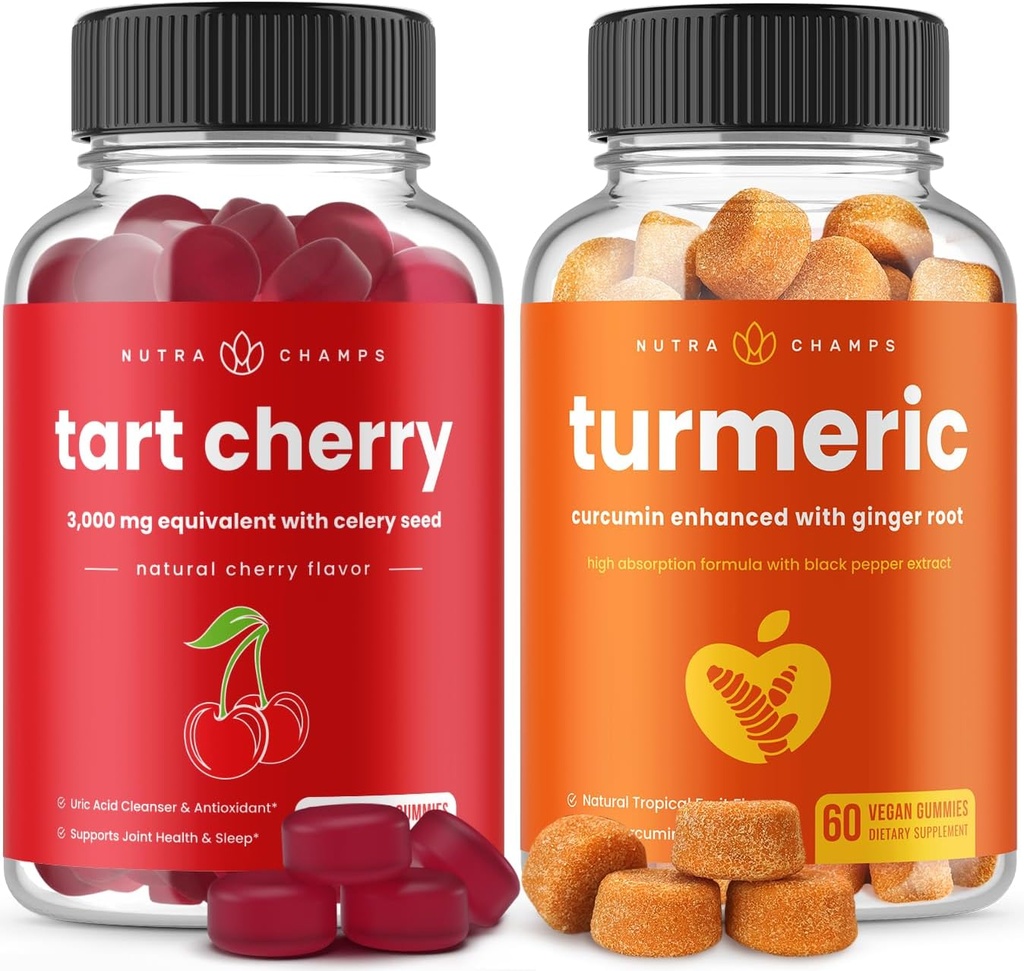 NutraChamps Tart Cherry Gummies 및 Turmeric Gummies 2 팩 번들