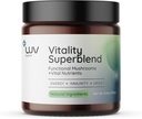 LUV 건강 활력 Superblend : 버섯 보충 - Cacao, Lion 's Mane, Cordyceps, Reishi, Green Tea 및 Turmeric와 슈퍼 푸드 파우더 - 에너지, 초점 및 일일 웰니스 지원 Vegan, 30 서빙