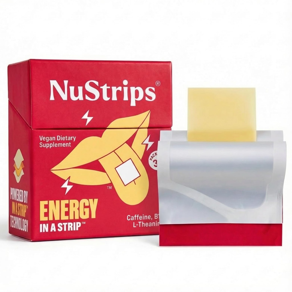 NuStripsTM 50mg Caffeine, L-Theanine & 비타민 B12를 가진 빠른 용해 에너지 지구 – Jitters 또는 Crash 없는 즉시 에너지 & 초점 – 커피 보다는 더 빠른 일 – Soothing Cinnamon (30 팩)