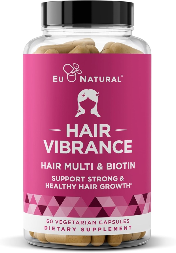 여성을위한 Vibrance 헤어 성장 비타민 - 헤어 패스너, 건강, 그리고 Biotin & OptiMSM의 강력한 - 더 두꺼운, 신어 헤어 & 레져 지원 - 60 채식 소프트 캡슐