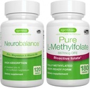 신경 균형 아연, 마그네슘 & 비타민 B6 + 순수한 Folate 400mcg Vegan 뭉치, 킬레이트 아연 Picolinate 24mg의 산화물 자유로운 마그네슘 & 비타민 B6 + Igennus에 의하여 낙관된 L Methylfolate