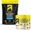 Ascent 100 % Whey Protein Powder, Unflavored 2 lb & Hydration + Energy Electrolytes, 오렌지 망고 40 서빙