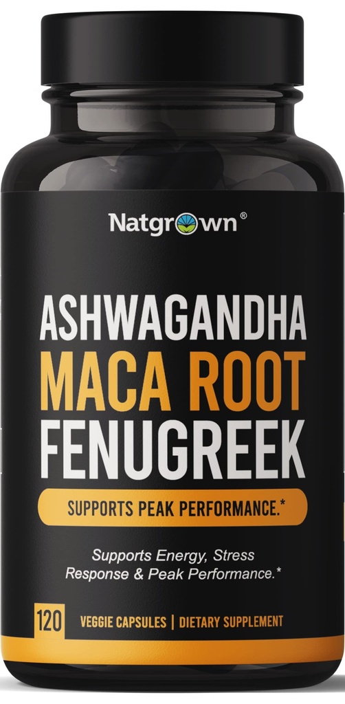 Natgrown Ashwagandha Maca Root Fenugreek Extract Capsules Supplement for Men & Women - 채식 환약 - (120 개)