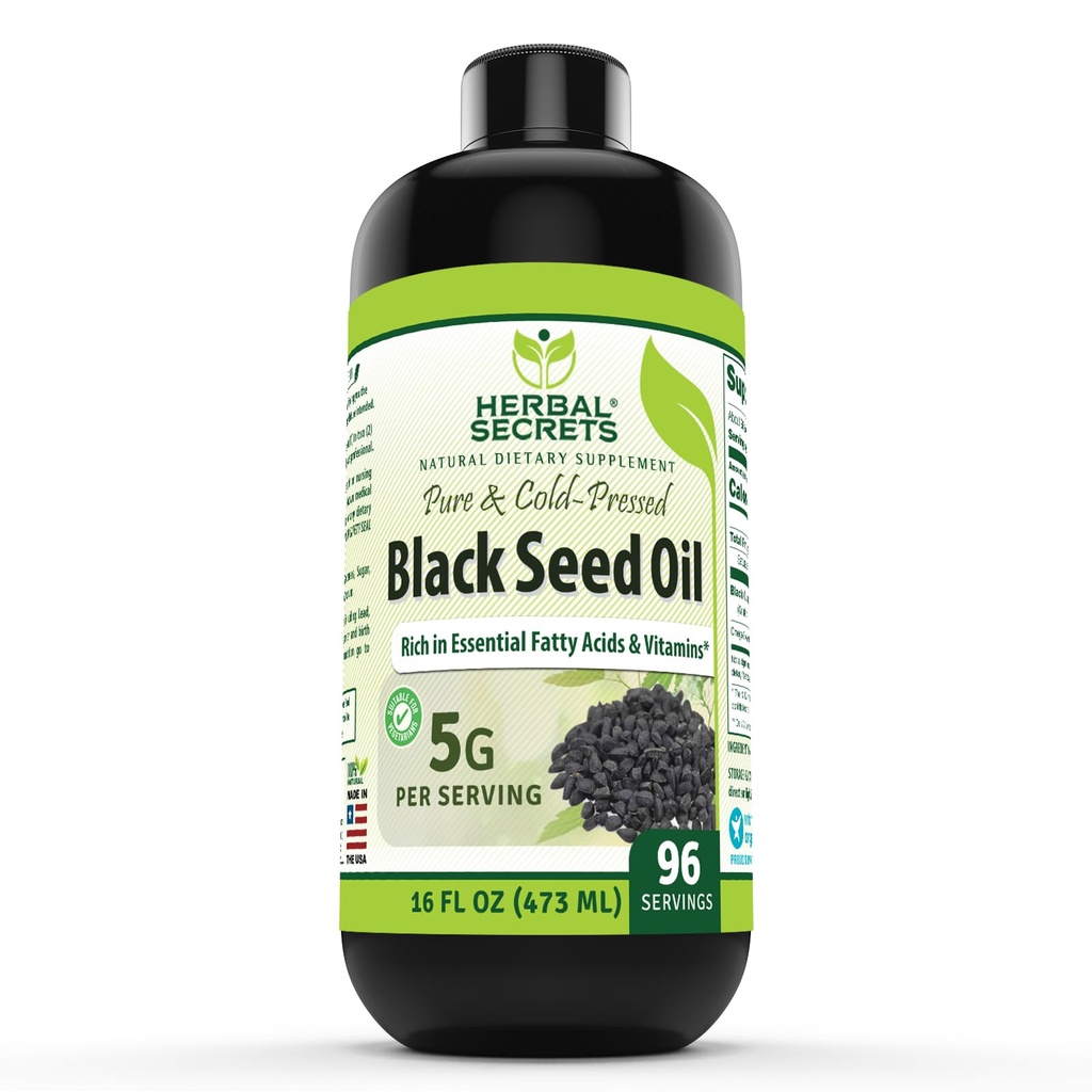 허브 시크릿 블랙 씨 오일 보충 | 16 Oz | 5 G Per 서빙 | Non-GMO | 글루텐 프리 | 미국