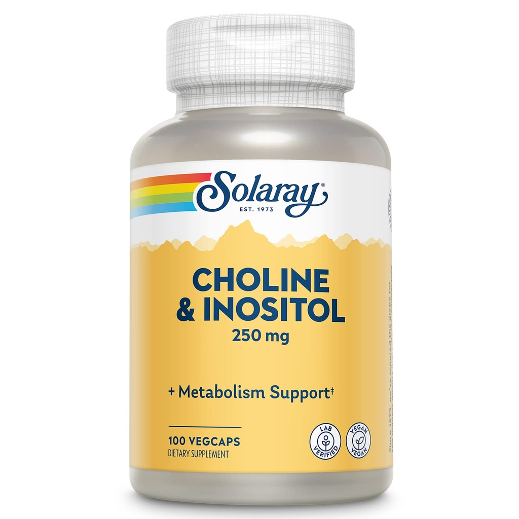 SOLARAY Choline & Inositol 250 mg | 건강한 뚱뚱한 대사를 위한 2 중립 결합, 뇌 기능 지원 | 100 VegCaps