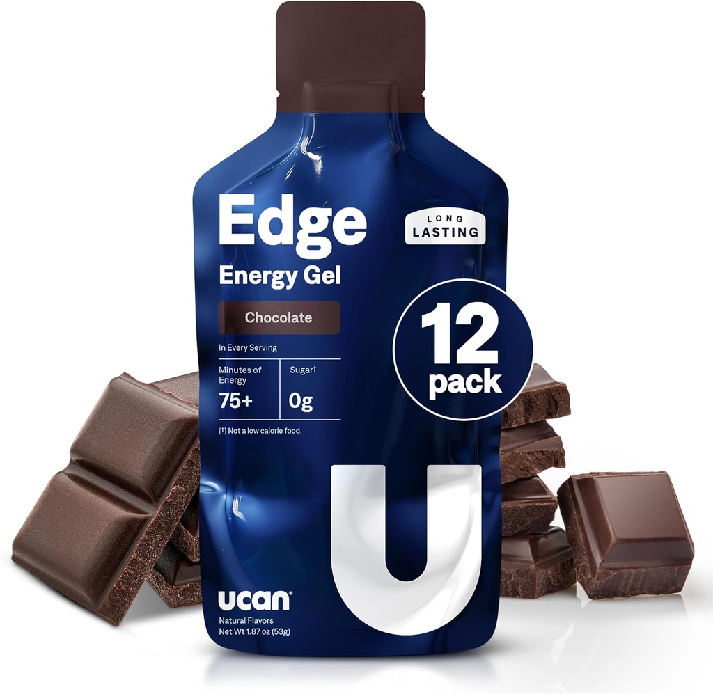 UCAN Edge Energy Gel Shots, 초콜렛 (12, 2 Ounce Packets) 런닝, 교육, 운동, 피트니스, 사이클링, 크로스핏 | 슈가프리, 비건, Keto Friendly Energy