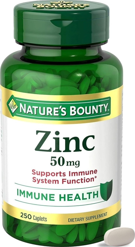 Nature 's Bounty 아연 50mg, 면역 지원 및 산화 보충, 피부 건강을 촉진, 하루에 1 캡슐, 글루텐 무료, 250 채식 캡슐