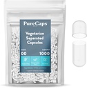 PureCaps USA - 빈 채식 및 채식 환약 캡슐 크기 00| 1,000 별도의 알약|Clear | Non-GMO 인증 | SLS, 글루텐, 보존 무료