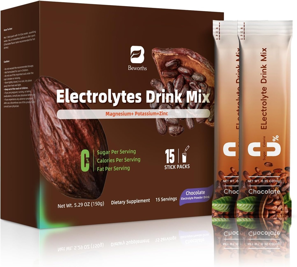 Electrolyte 음료 믹스 용 전해질 분말 패킷 | 비타민 & 마그네슘 보충 교재로 설탕 무료 전해질 패킷 - 15 스틱