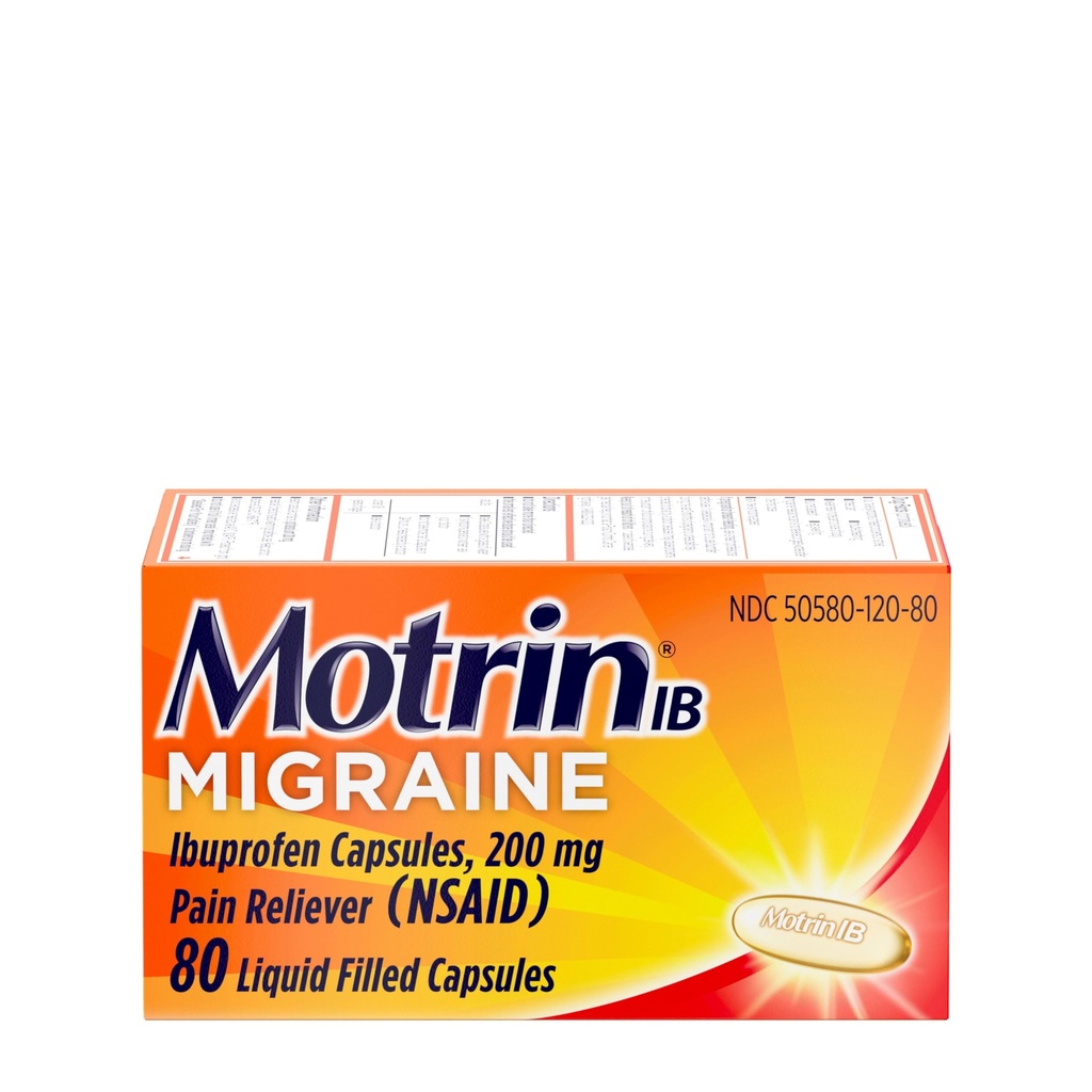 Motrin IB Migraine 기복 액체 젤 캡슐 200 mg Ibuprofen 캡슐, NSAID 고통 Reliever Ibuprofen, Caffeine 자유로운, 80 ct를 가진 빠른 & 효과적인 Migraine 두통 약