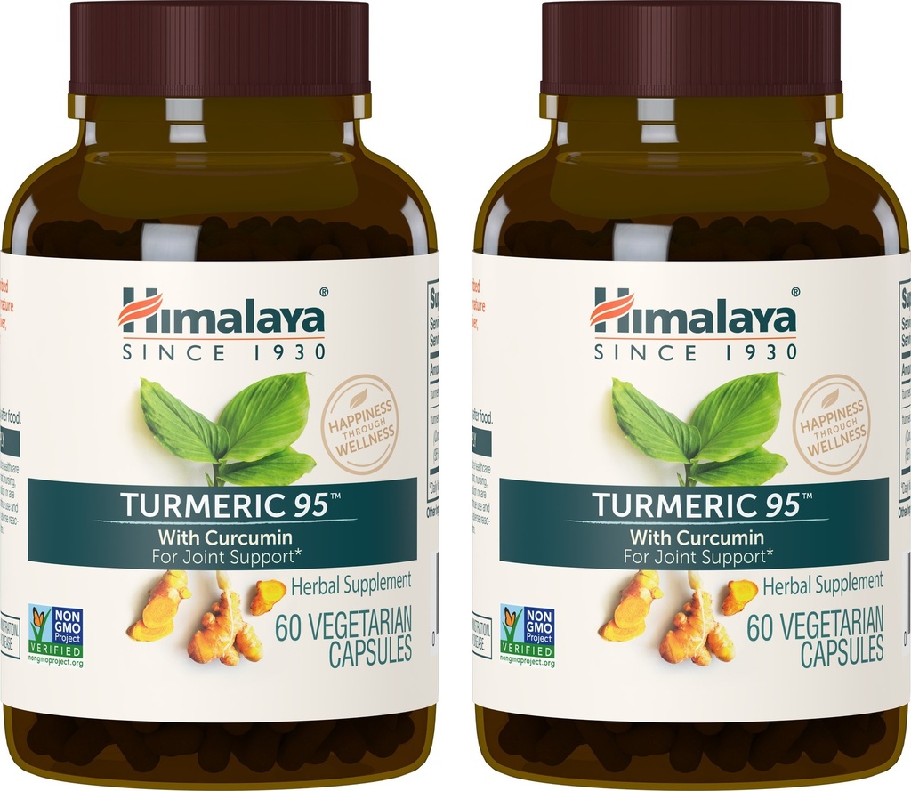 히말라야 심황 95 Curcumin/Curcuminoids, 합동과 근육 지원, 최적 융통성 및 기동성, 600 mg, 비 GMO, Vegan, 글루텐 자유로운, 60 캡슐, 2 팩, 60 일 공급을 가진 보충교재