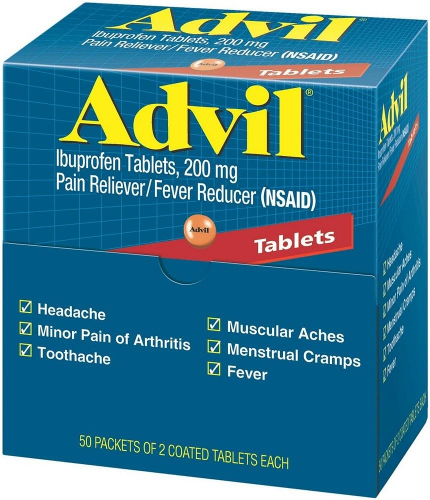 Advil Ibuprofen, 200mg의 2개의 입히는 정제 (포장 4)의 50의 소포