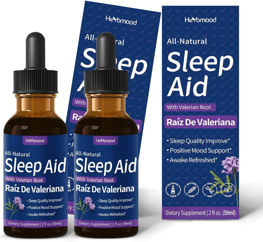 Valerian Root Sleep Support Drops, Gotas de Manzanilla y Flor de Jamaica y Valeriana para Dormir, 깊은 수면을위한 자연 초본 추출물 액체. 4oz