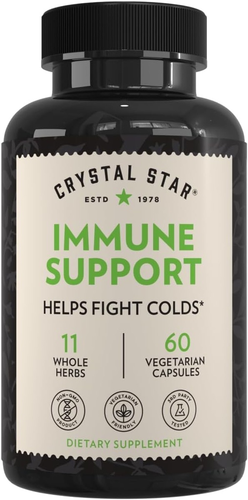 Crystal Star Immune Support Supplement (60 캡슐) - Proactive Multi-System Defense 용 초본 면역 부스터 - Echinacea, Goldenseal, Yarrow & Elecampane - Non-GMO