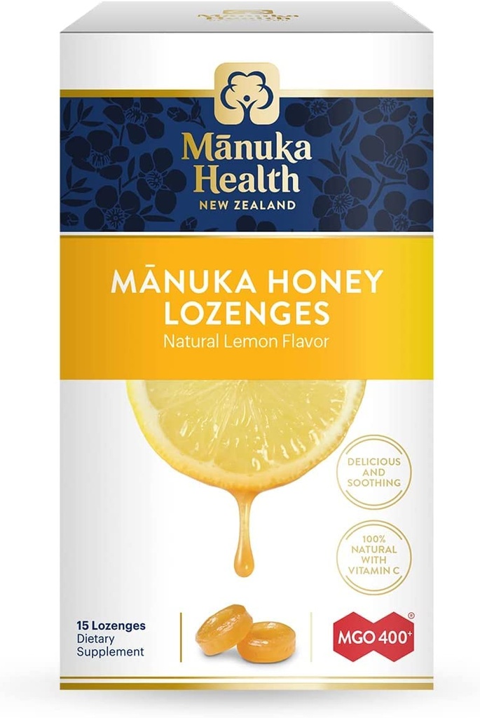 마누카 건강 마누카 꿀 Lozenges – 15 레몬 맛 Lozenges – Immune 지원을위한 Raw Manuka 꿀과 비타민 C와 주입 된 천연 목장 Lozenges