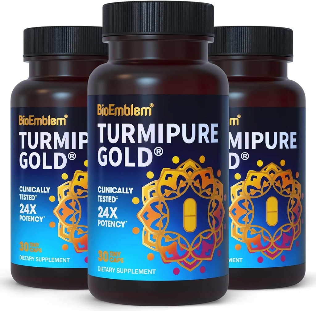 BioEmblem Turmeric Curcumin은 임상적으로 Studied TurmiPure - 합동 지원, 건강한 염증 심황 보충교재 - 1개의 작은 모자 매일, 24x 다른 사람 보다는 더 많은 흡수 - 비 GMO, 90 봉사