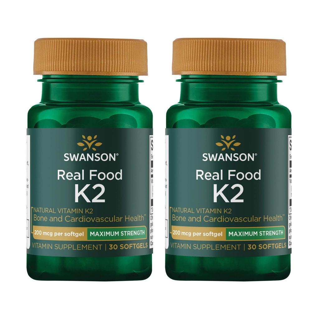 Swanson 최대 힘 비타민 K2 (Menaquinone-7) - 비타민 보충 심혈관과 일본 Natto에서 뼈 건강을 지원하는 비타민 (30 Softgels, 200mcg 각각) (2 팩)