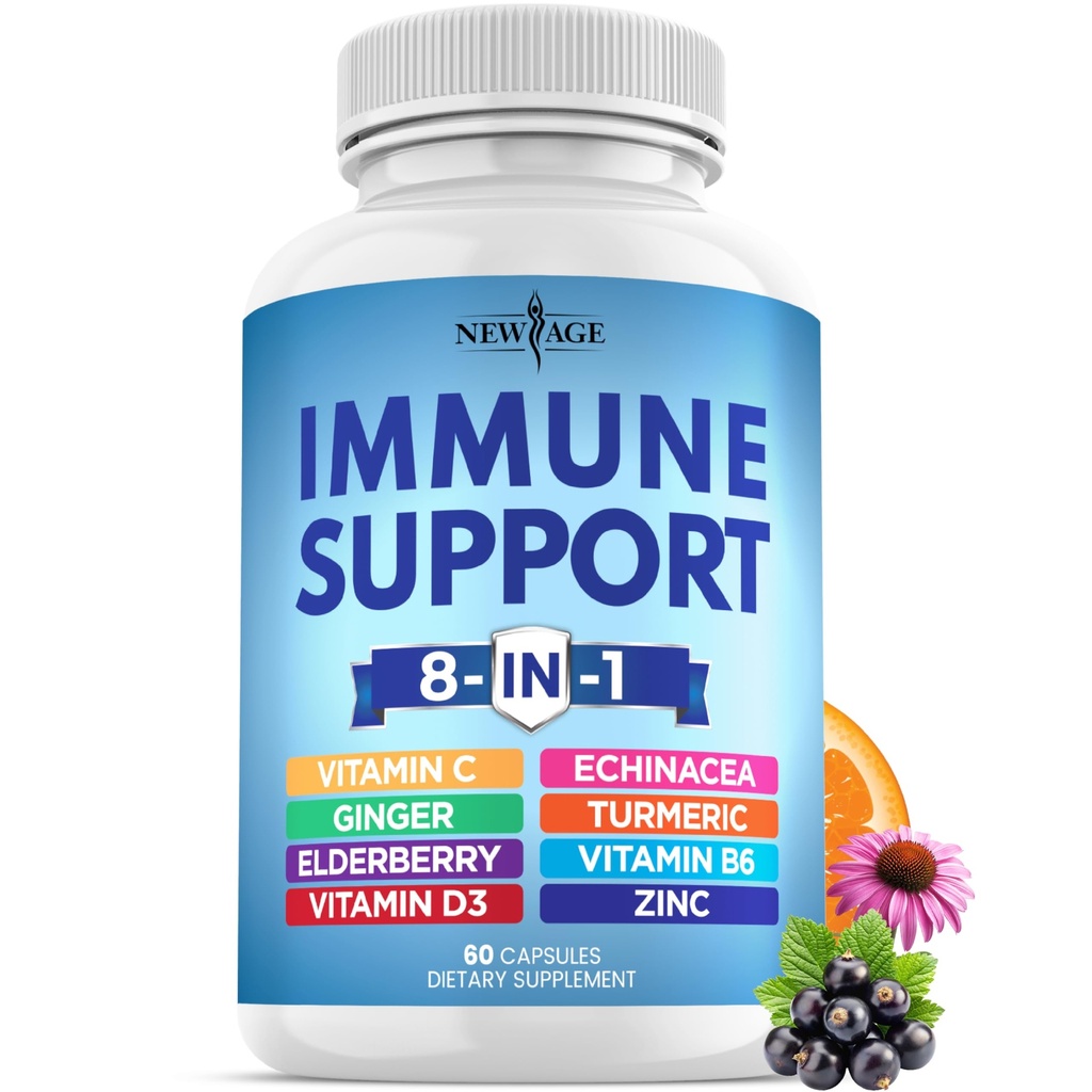 Echinacea, 비타민 C 및 아연 50mg, 비타민 D 5000 IU, Turmeric Curcumin & Ginger, B6, Elderberry 60 조사를 가진 1개의 Immune 지원 부스터 보충교재에 있는 새로운 나이 8