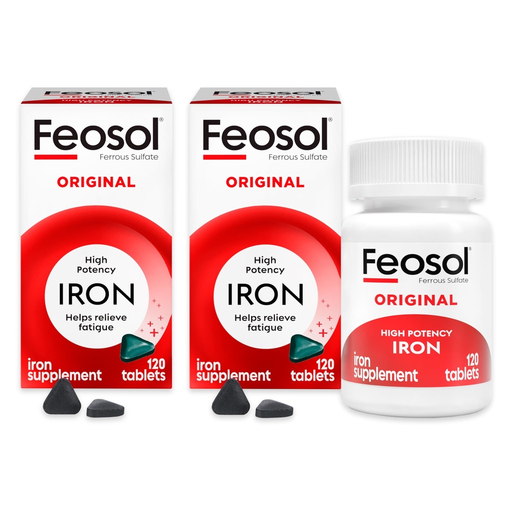 Feosol 본래 철 보충교재 정제, 비 heme 325mg 철 황산염 (Pill 당 65mg 성분 철), 일 당 1, 에너지와 면역 체계 지원을 위한 4 달 공급, (1개의 ct 팩 2)