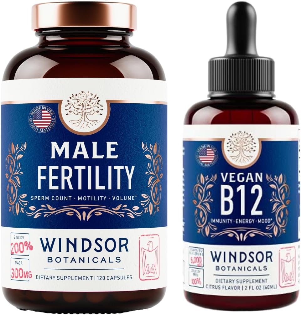 WINDSOR BOTANICALS Vegan 비타민 B12 및 Maca 뿌리를 가진 남성 불연성 보충교재 - 에너지와 불연성 뭉치