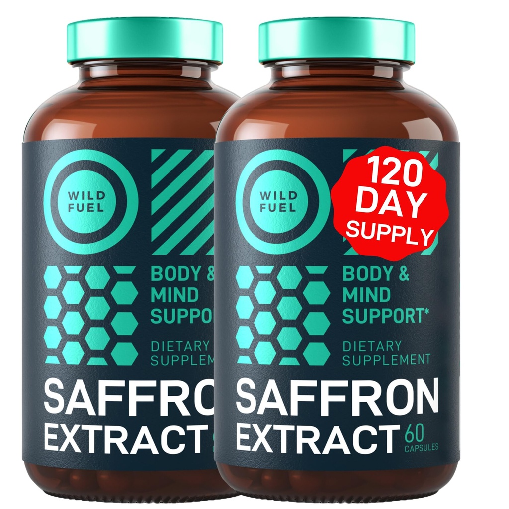 WILD FUEL 순수한 Saffron 추출물 산화 방지제 보충교재 - 눈 건강, 에너지와 계류 지원 행복한 Saffron - 0.3% Safranal 88.5mg는 -120 일 글루텐 자유로운, 비 GMO Vegan Saffron 캡슐을 보충합니다