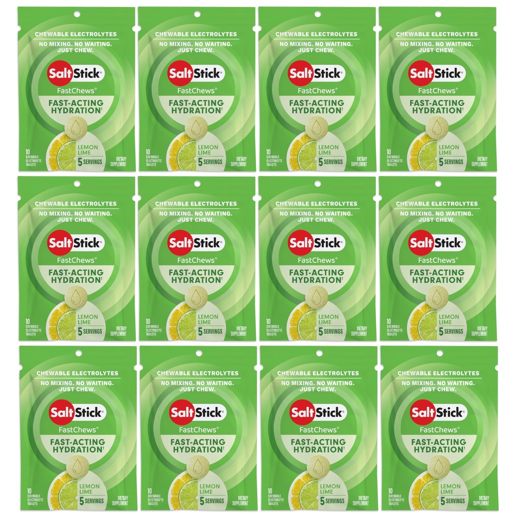 SaltStick Electrolyte FastChews Chewable Tablets, Lemon Lime, 120 카운트, 10개의 정제 각각 12개의 패킷