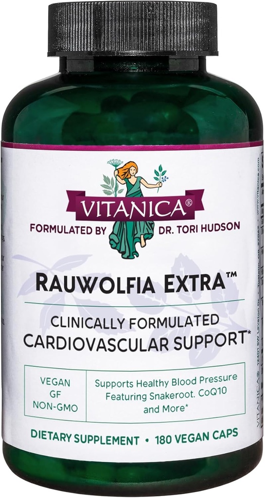 Vitanica Rauwolfia Extra - 심장 건강 보충 - 건강한 범위 내의 혈압 이미 - 마그네슘, CoQ10 및 Snakeroot와 보충 - 180 Vegan Caps