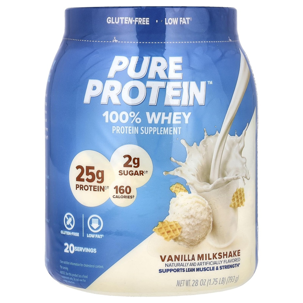 순수한 단백질 분말, Whey, 높은 단백질, 낮은 설탕, 글루텐, 바닐라 크림, 1.75 lbs