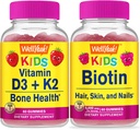 WellYeah 비타민 D3 + K2 키즈 + Biotin 키즈, Gummies 번들 - 훌륭한 타스팅, 비타민 보충, 글루텐 무료, GMO 무료, Chewable Gummy