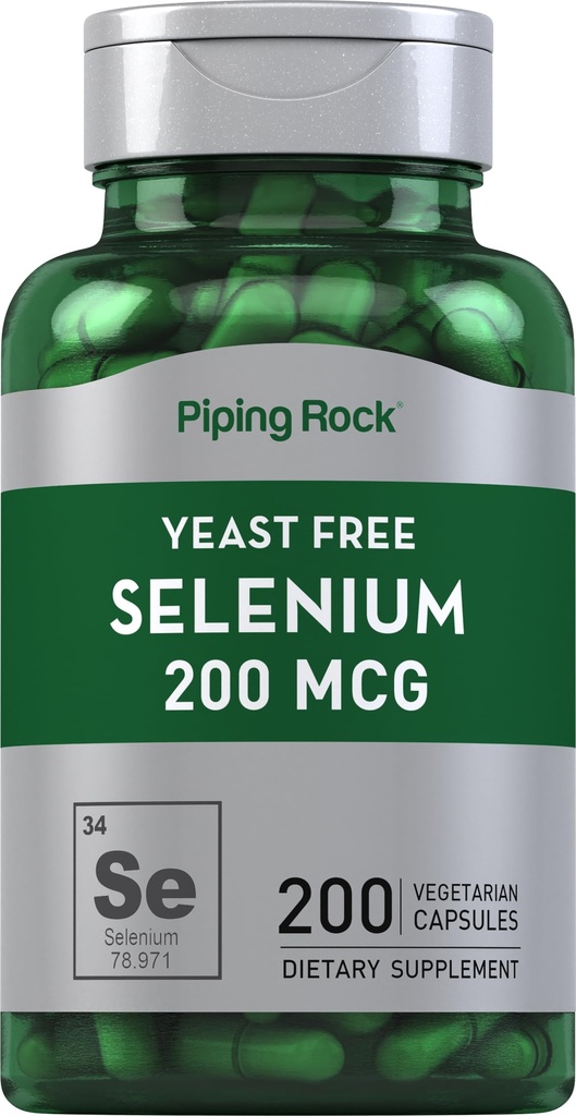 배관 바위 효모 무료 셀레늄 200mcg | 200 캡슐 | 채식 보충교재 | Non-GMO, 글루텐 프리 포뮬러